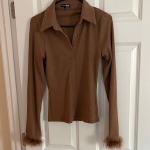 Fashion Nova Brown Fitted Long Sleeve Top Soft Girl Basic